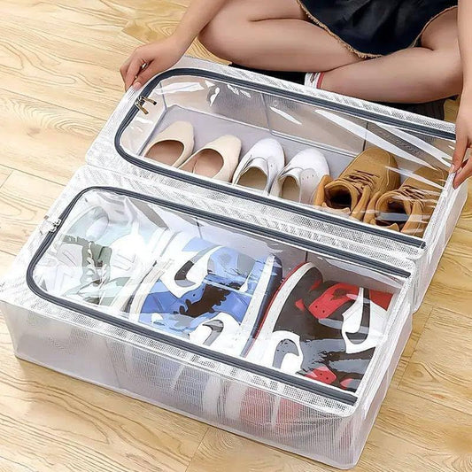 Shoe Storage Box, Shoe Organizer for Closet, Clear Plastic Stackable Shoe Boxes, Space Saving Foldable Sneaker Shoe Rack Containers Bin Holder