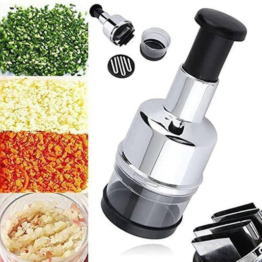 Manual Hand Press Food Chopper with Stainless Steel Blades Large Vegetable & Fruit Cutter for Onion, Salad, Garlic, Tomato Easy to Clean, Dishwasher Safe, Effortless Chopping