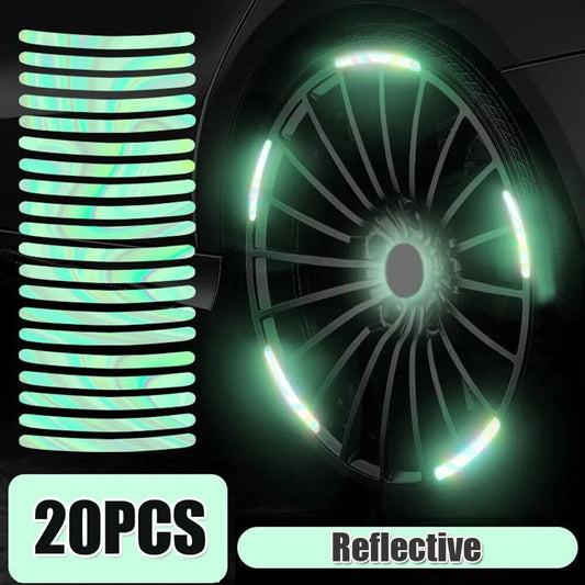 20 Pcs Car & Bike Wheel Radium Reflective Sticker - Car tyre Rim Safety Warning Sticker Car