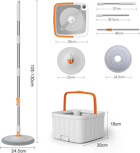 Mop Set Bucket System Floor Cleaning Mop 360° Rotating Square Mop-Head for Hardwood Tile Marble Floors 2 Replaceable Mop Pads with Self Separation Dirty and Clean Water Simplify